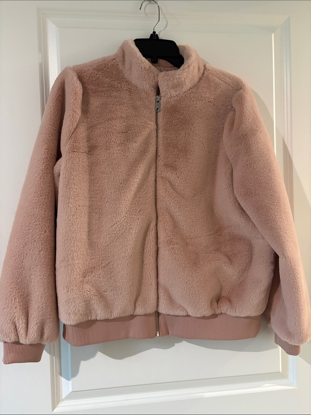 JustFab Plush Teddy Zip-Up Jacket - Dusty Rose